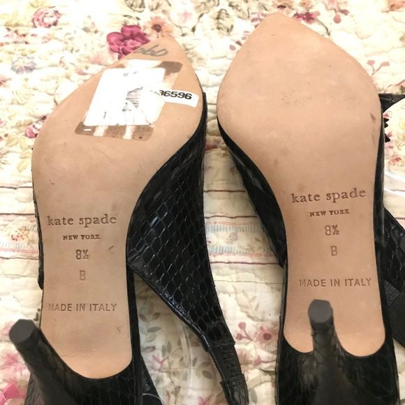 NWT $120 kate spade | Slingback Leather Heels With Bows in Black | Size 8B - Picture 13 of 14